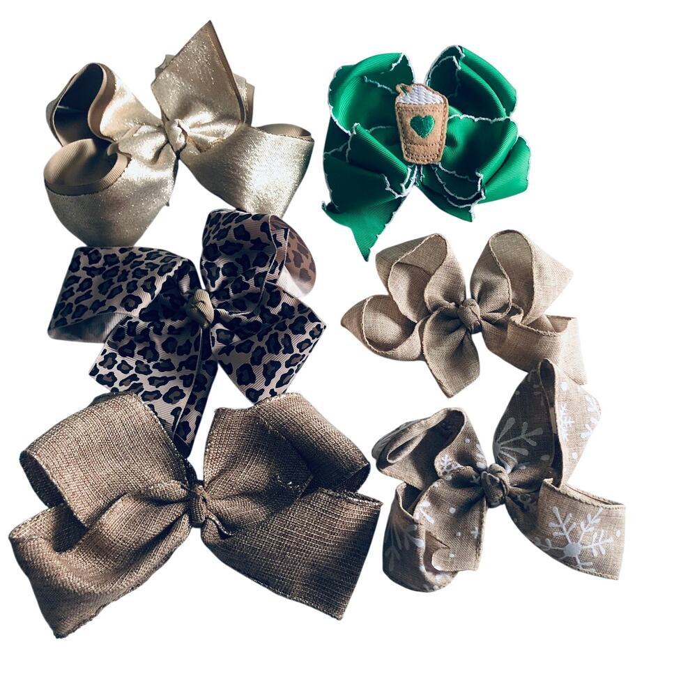 Set of 6 Baby Girl's Hair Bows Coffee Christmas Leopard Gold Southern Boutique